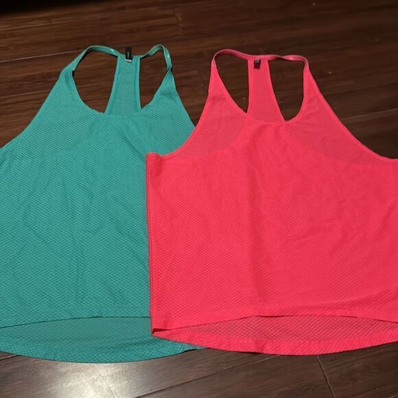 TWO - Aqua & Pink Racerback Workout Tanks - Size Small - Like New - Picture 1 of 7